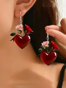 Elegant Heart-Shaped Valentine Earrings, Sweetrose Acrylic Dangle Earrings, Women's Holiday Party Design Gift, Stylish Accessory, High Quality Earrings
