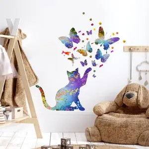 Butterfly & Cat Pattern Wall Sticker, 1 Sheet DIY Self-adhesive Removable Wall Decor, DIY Decorative Sticker For Home Bedroom Living Room, Art Stickers