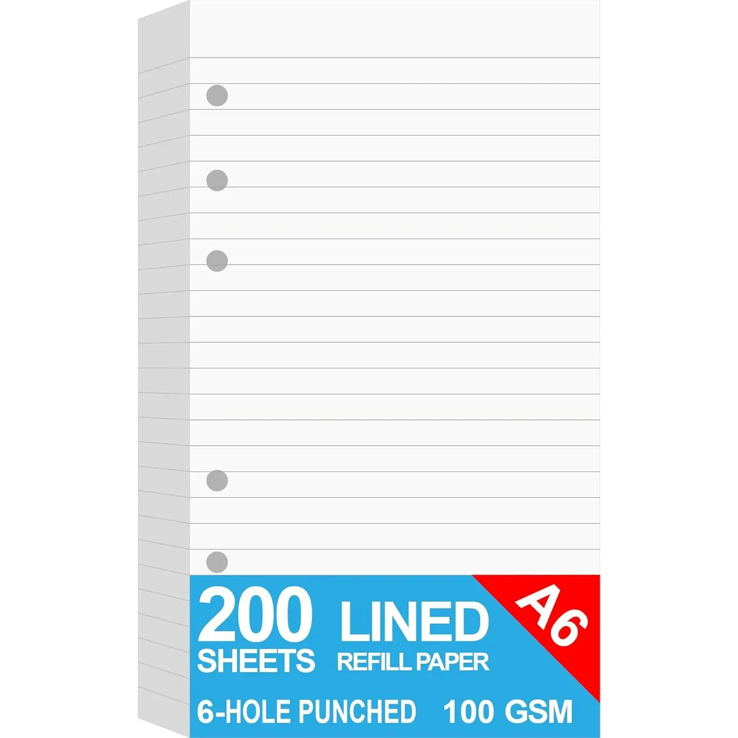 A6 Lined Paper Refill Pack for Filofax Personal Binders, 200 Double-Sided 100gsm Smooth Ruled Lines Pages, 6-Hole Punched, 3.75x6.75 Inch White Office Planner Refills