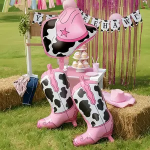 3pcs/6pcs Cowboy Boot & Hat Foil Balloons, Two Themes, Perfect for Cow Farm Barn Animal Themed Birthday Party Decorations, Balloon Set, Balloon Party Supplies