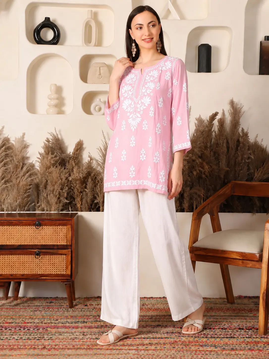 Ghaara Modal Pink Chikankari Kurta