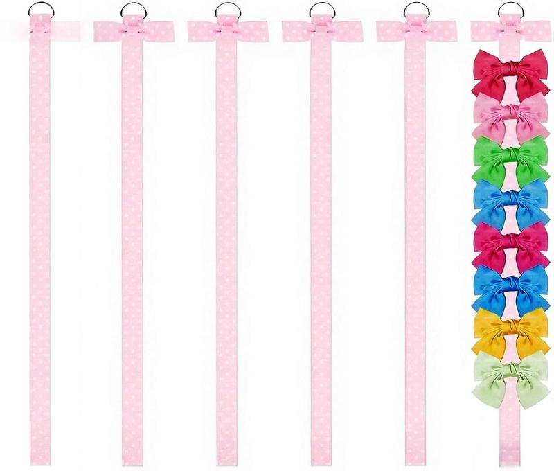 6 PCS Headband Bow Holder for Girls Hair Bows Clips Storage Bow Organizer hanger for Girls Hair Bows accessories Wall Hanging Organizer for Baby Room, Nursery Decors or Travel (Pink)
