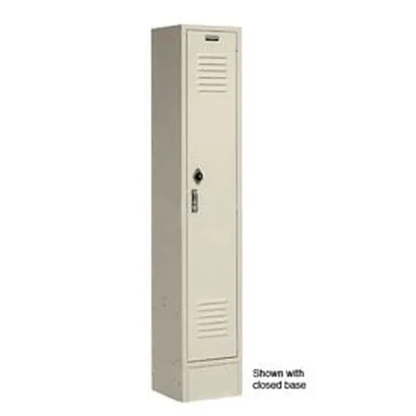 Global Industrial 652064TN Heavy-Duty Reinforced Steel Single-Tier Paramount Locker - 1 Wide, 12" W x 18" D x 60" H, 1-Door, Ready-to-Assemble Tan Commercial Safe with Key Lock, Blank Plates, Ventilation Louvers, Office