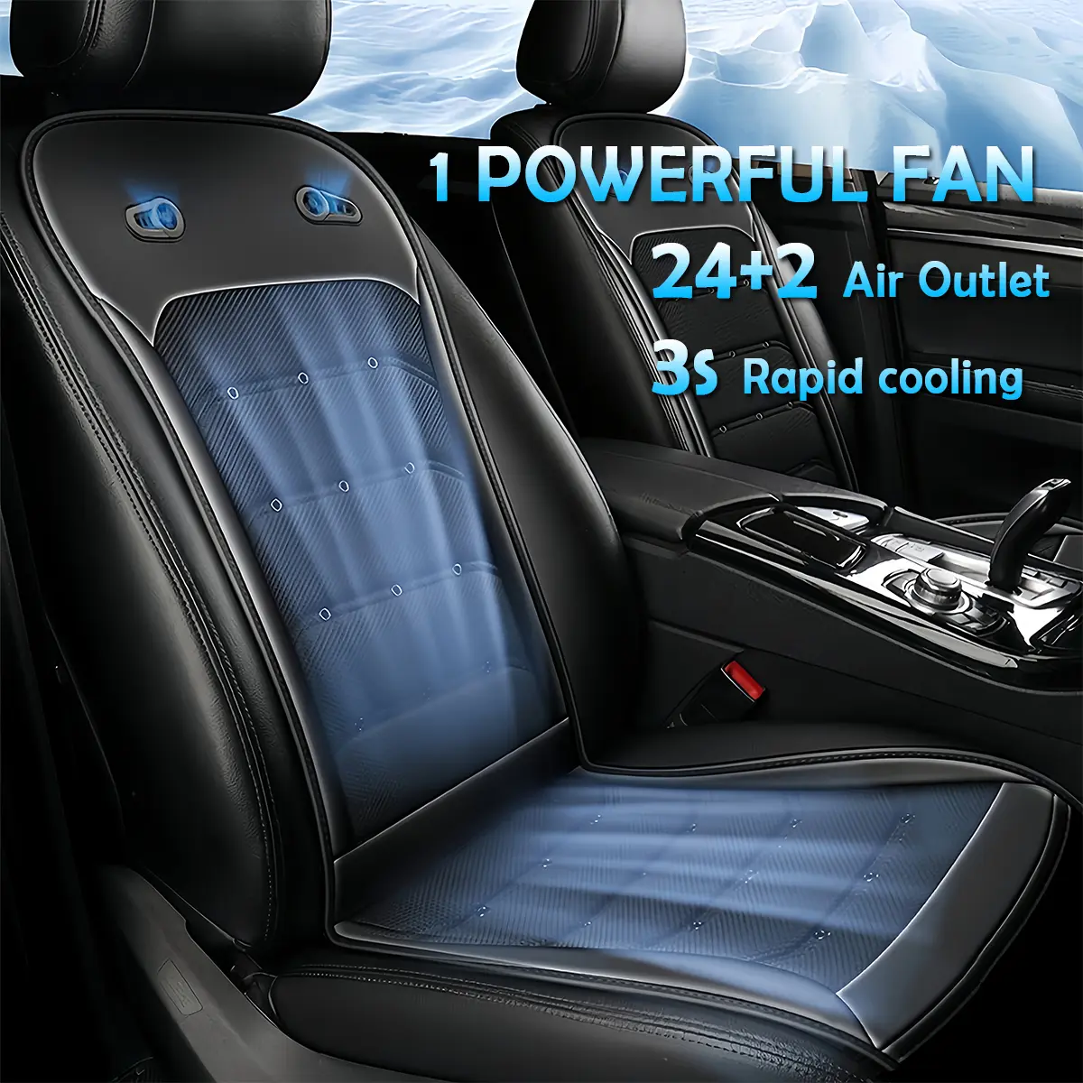 12V-24V Universal Real Leather Car Seat Cover with Elastic Bands & Leather Mesh, Fast Cooling, Heating, Strong Ventilation, No-Drill Installation for All Car Models #QixiGift