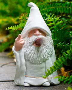 Middle Finger Decor Statue, 5.9in Naughty Smoking Wizard Dwarf- Funny Garden Gnomes Outdoor Decorations for Lawn Patio Yard Home Decor Easter Halloween