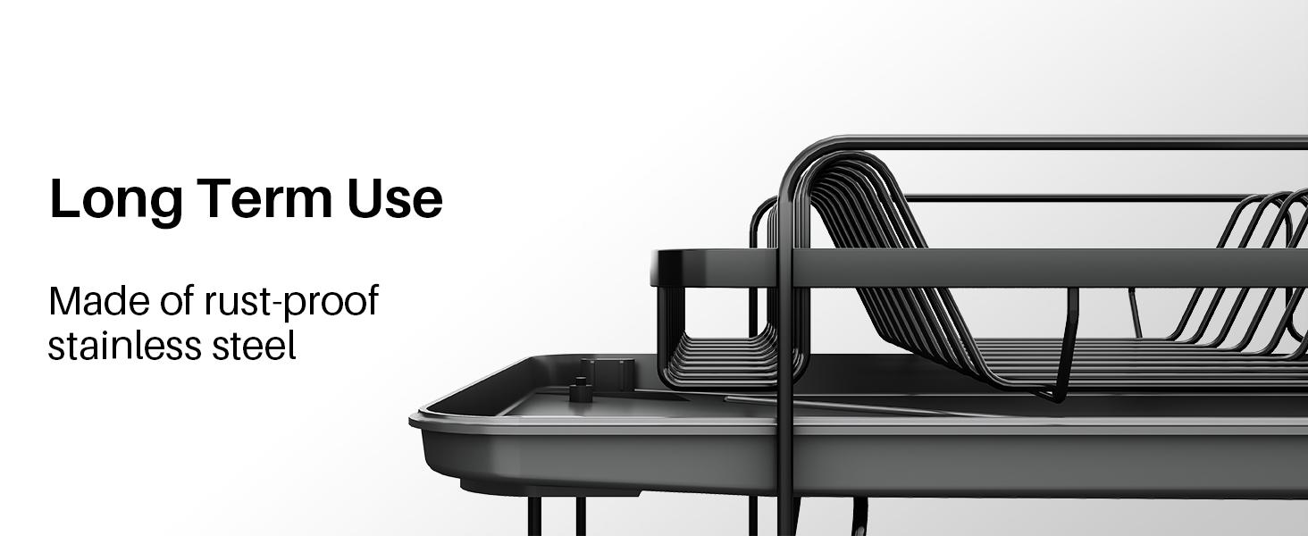 SNTD Dish Drying Rack - Large Dish Racks for Kitchen Counter, Expandable Dish Drainers with Cutlery Holder Stainless Steel Rustproof