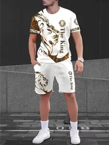 Men's Summer Short Sleeve Shorts Set, 3D Digital Print, Casual Loose Fit, All Seasons, Daily Commute, Sports, Streetwear