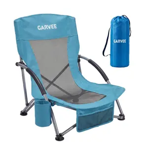 Low Beach Chair, Folding Portable Beach Chairs for Adults, Lightweight Extra Wide Seat Chair with Cup Holder, Storage Pocket & Carry Bag for Camping, Beach, Travel