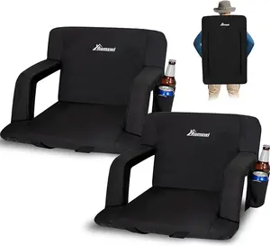 Romswi 2PK Padded Bleacher Seats with Back Support, 6 Reclining Positions & Hidden MagicHook, Wide Stadium Seat with Padded Backpack Straps & Multiple Pockets for Outdoor