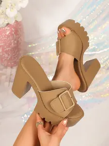 2026 Summer New Women's Retro Square Buckle Thick Sole High Heel Sandals, Comfortable and Stable, Perfect for Spring and Fall