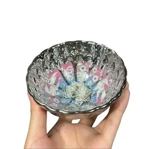 Holiday Haul Irregular Iridium Rainbow Gold Foil Flower Bird Tea Bowl Handmade Luxury Tea Set with Iridescent Glaze and Intricate Petals