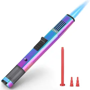 VEXO Lighter Jet Refillable Butane Lighter with Safety Lock, Gas Window, Refill Adapter for Grill BBQ Candle Camping (Butane NOT Included) (Rainbow)