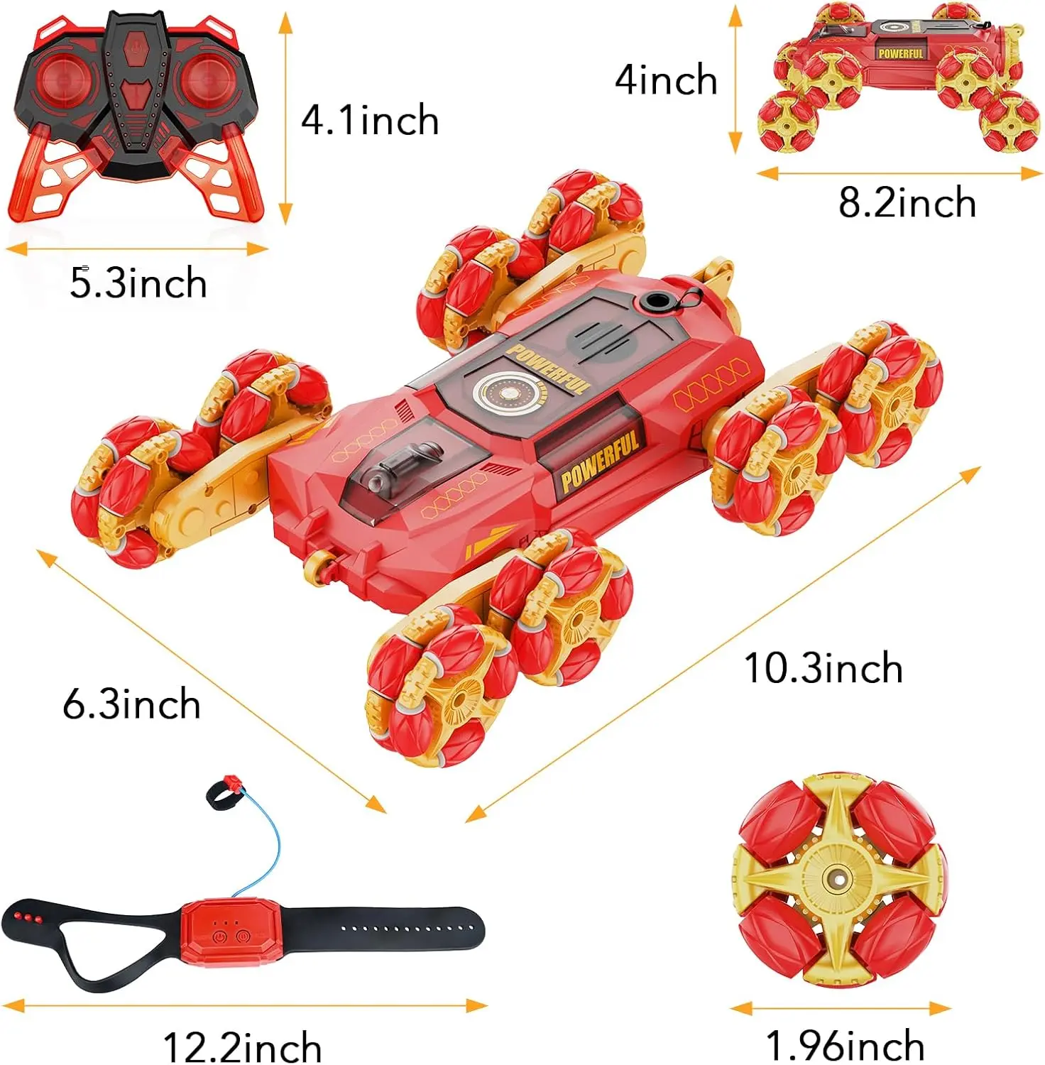 8 Drive RC Car, 2.4Ghz Hand Control RC Car with Spray, Lights & Sounds, 360° Rotation Deformation Drift Rock Climbing Racing