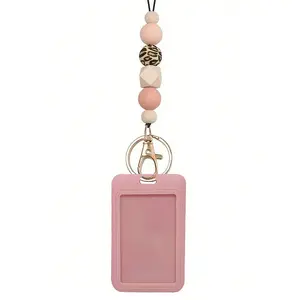 Teacher Lanyard, Suitable For Id Badges, Id Card Holder, Beaded Lanyard With Keychain, Silicone Leopard Print Beaded Keychain Lanyard, Suitable For Students, Teachers, Nurses, Etc., As A Teacher's Thank-You Gift, Valentine's Day Gift