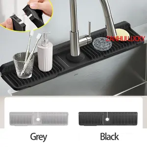 Faucet Mat for Kitchen Sink Splash Guard, 6° Slope Silicone Sink Water Splash Guard for Kitchen Sink Area with Snap Button, Sink Protectors for kitchen Sink Sponge Holder