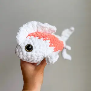 Kai the Koi Soft Hand-Crocheted Koi Fish Plushie with White and Coral Coloring 11 Inches Long for Snuggles and Cozy Décor