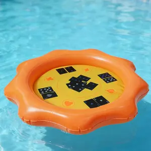40 Inch Inflatable Floating Pool Game Table for Adults with Waterproof Playing Cards Ice Drink Cooler Serving Tray Bar for Outdoor Picnic Beach Birthday Party