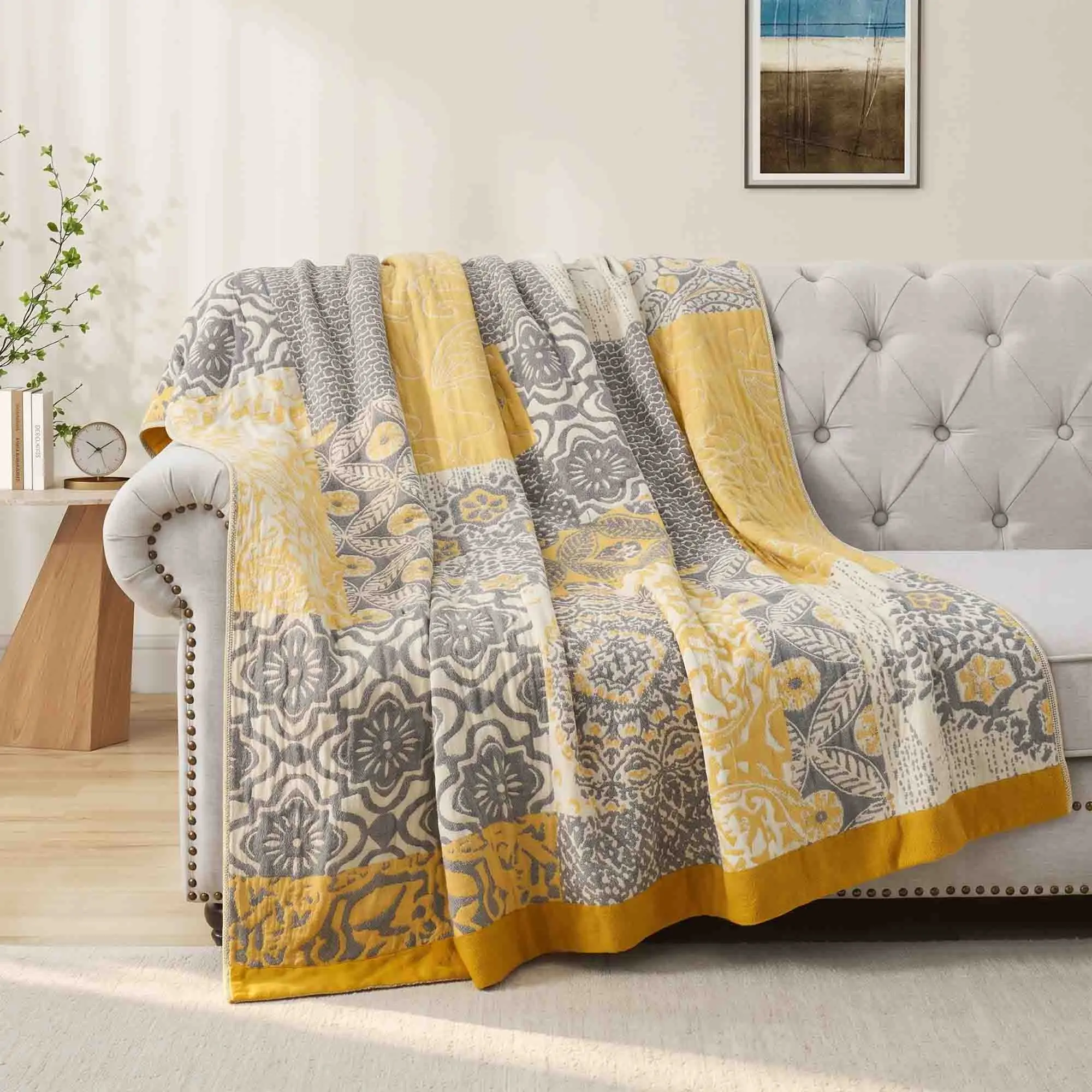 PEACE NEST100% Cotton Gauze Throw Blanket, Lightweight Breathable Printed Cover Blanket, Soft Multi-Use Bed Couch Blanket 60*80in 5 Patterns Available