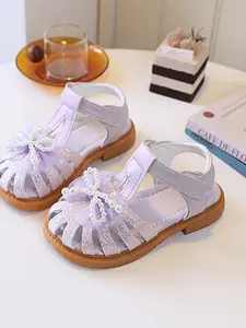 Girls' Rhinestone Butterfly Princess Sandals, Multi-Color Closed-Toe Soft Sole, Sweet Style Infant Toddler Walking Shoes, Daily Wear