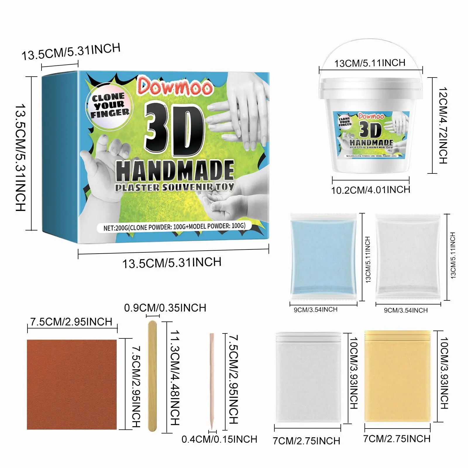 Dom 3D Handmade Hand Casting Kit - DIY 3D Plaster Cast Gift with Seaweed Extract, 200g Clone Powder, Gypsum Powder, Non-Toxic Stabilizer, Easy 5-Step Operation for Family Valentine's Day Customized Craft