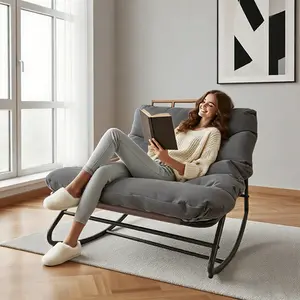 Oversized Indoor & Outdoor Rocking Chair Set, Modern Metal Lounge Chairs with Thick Cushions, High Back Rocker for Living Room, Patio, Porch, Garden & Backyard mckinley  leather  furniture