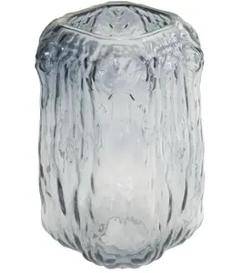 Handmade Dimensional Textured Rectangular Ombre Gray Glass Vase, 5.00 x 5.00 x 9.00 inches