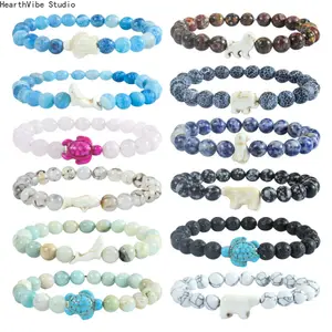 Sea Turtle, Elephant, & Shark Stretch Bracelet — Natural Stone Beaded Animal Tracking Bracelet