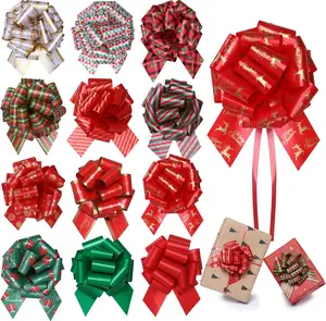 12 pcs Large Christmas Bows for Gift Wrapping,5 inch Wide Xmas Pull Bows for Presents,Christmas Gift Bows for Gift Baskets,Christmas Tree,Wine Bottles,Christmas Decorations