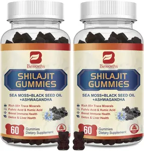 2Pack Shilajit Resin Gummies, Shilajit Sea Moss Supplement with Ashwagandha Ginger, Honey, Black Seed Oil, Panax Ginseng, Shilajit with 85+
