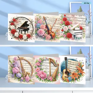 6PCS DIY Festive Resin-Crystal Diamond Painting Greeting Card Set, Rhinestone Mosaic Postcards for Birthdays, Special Occasions