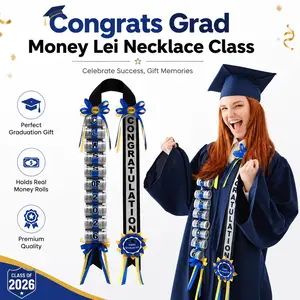 2026 Graduation Money Garland Lei Long Sash Cash Tube Holder Blue Yellow Ribbon Decor Graduation Ceremony Photo Prop Graduate Gift