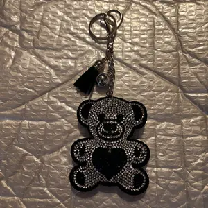 Glitter Bear Keychain with Heart Design and Tassel Accent