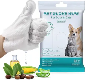 Pet Gloves and Wipes for Dogs and Cats - Dog Washing Gloves,Cat Bathing Wipes,Moisturizing and Thickening,Cleaning and Deodorizing, Hypoallergenic, No Need to Rinse, Suitable for Grooming and Travel（6 PCS)
