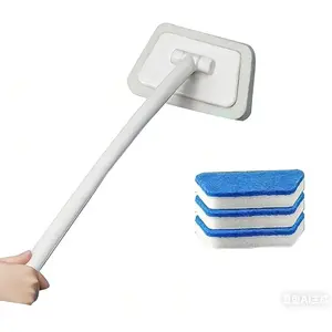 Set of Versatile Bathroom Cleaning Brushes, Featuring Three Removable Brush Heads, a 6pcs Scrubbing Kit with an Extended Handle for Tiles, Tubs, And Grout