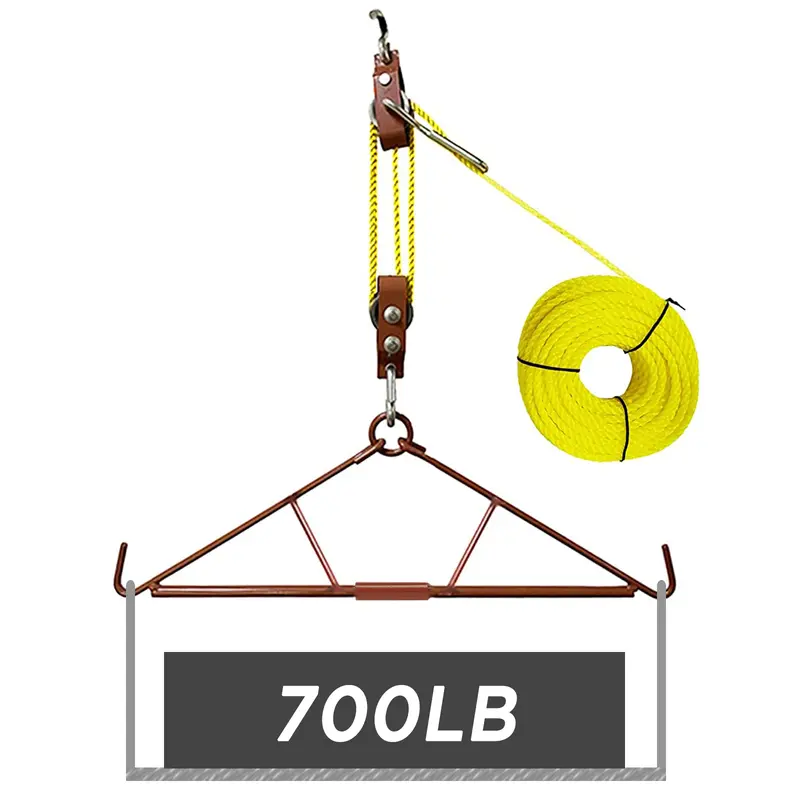 Atflbox Game Hoist Gambrel Tool - 700 lbs Capacity Lifting Hunting Accessory, Dual Pulleys System with Deer/Elk/Caribou Hanger, Kit for Butchering & Skinning, Gift for Men