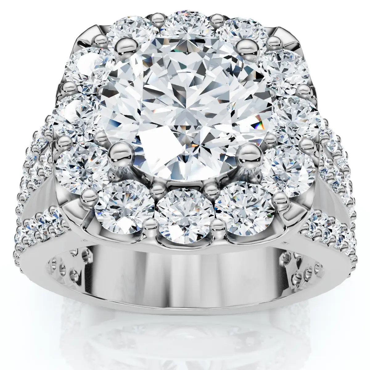 Certified 4Ct Diamond 3-Row Engagement Ring 14k Gold Lab Grown