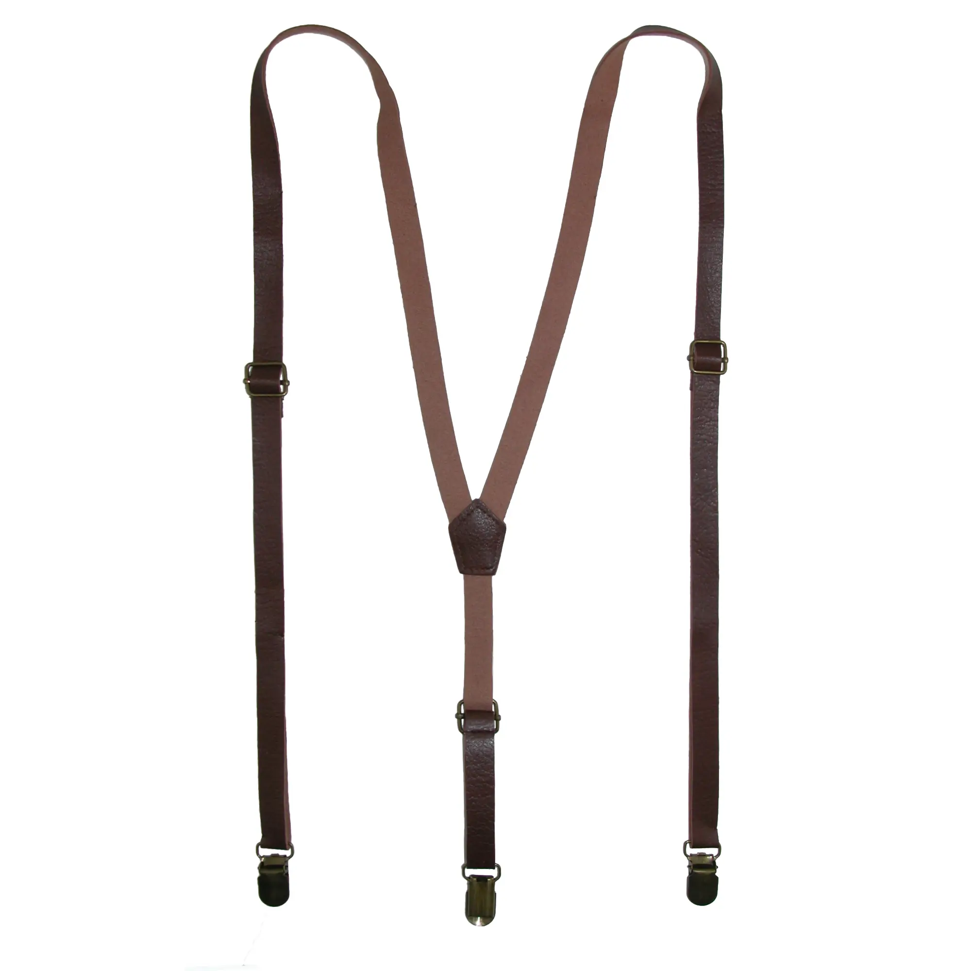 CTM Faux Leather Slim Clip-End Suspenders, Clip-End Suspenders