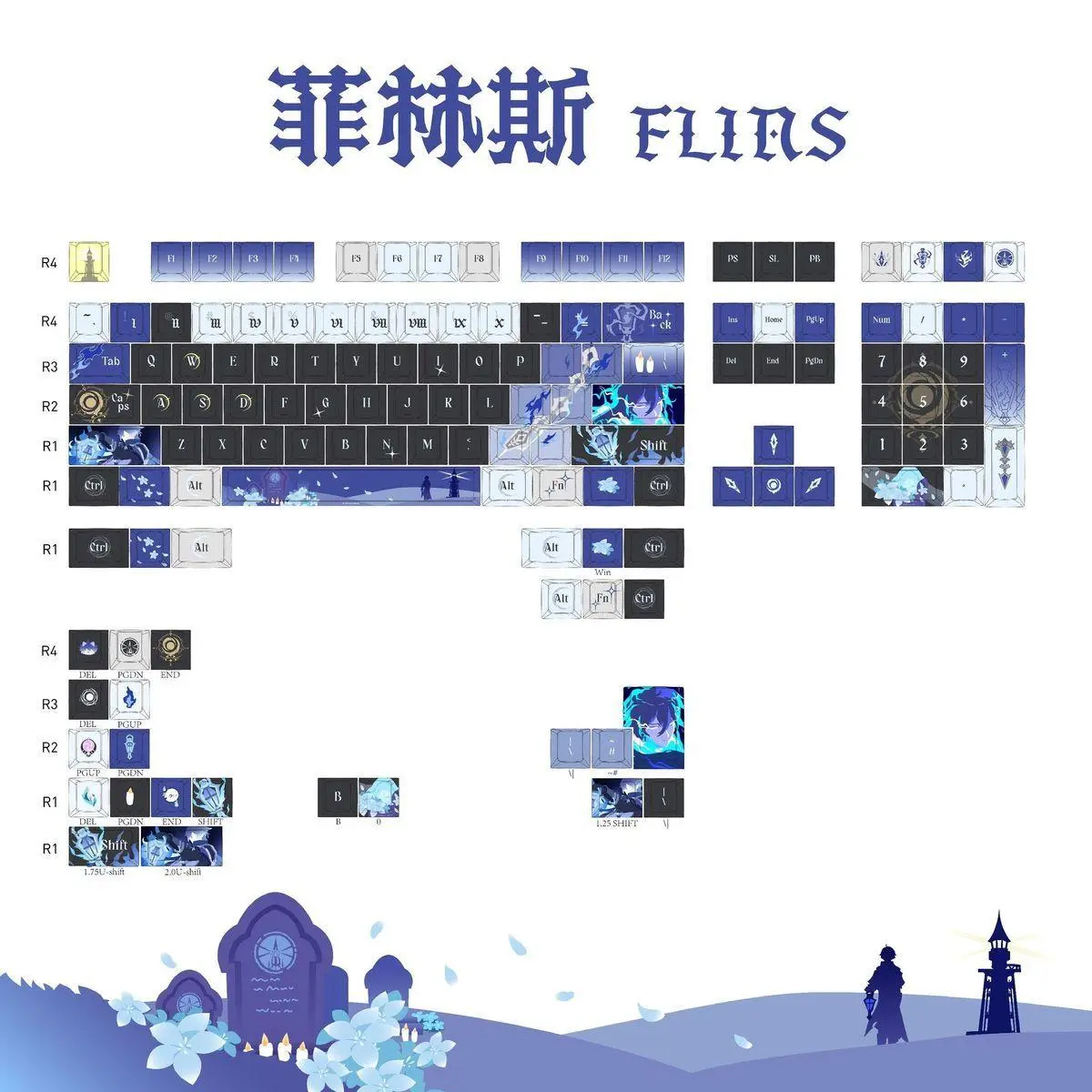 122 Keys Genshin Impact Kyryll Chudomirovich Flins Suitable Various Computer Keycap Gaming Keyboard Keycaps Anime Game Dress Up