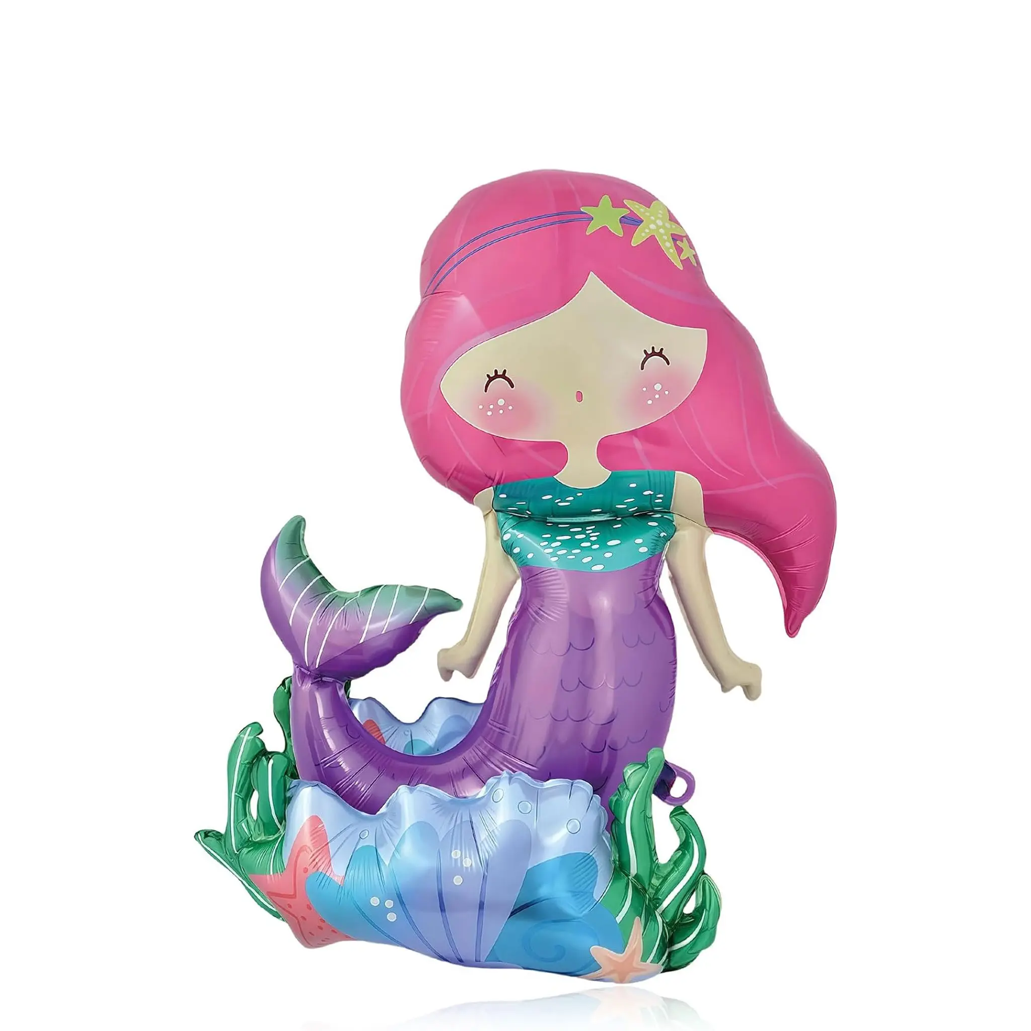 Cartoon Mermaid Aluminum Foil Balloon, Underwater Theme Birthday Party Decoration, Girls' Pool Party, Summer Ocean Event, Kids' Photo Props, Party Balloons Decorations