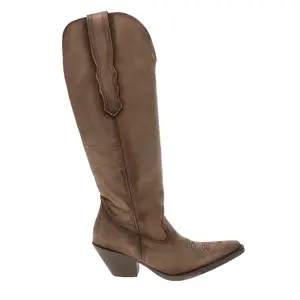 Corral Boots Womens Distressed Embroidered Snip Toe  Casual Boots Knee High Mid Heel 2-3" - Brown