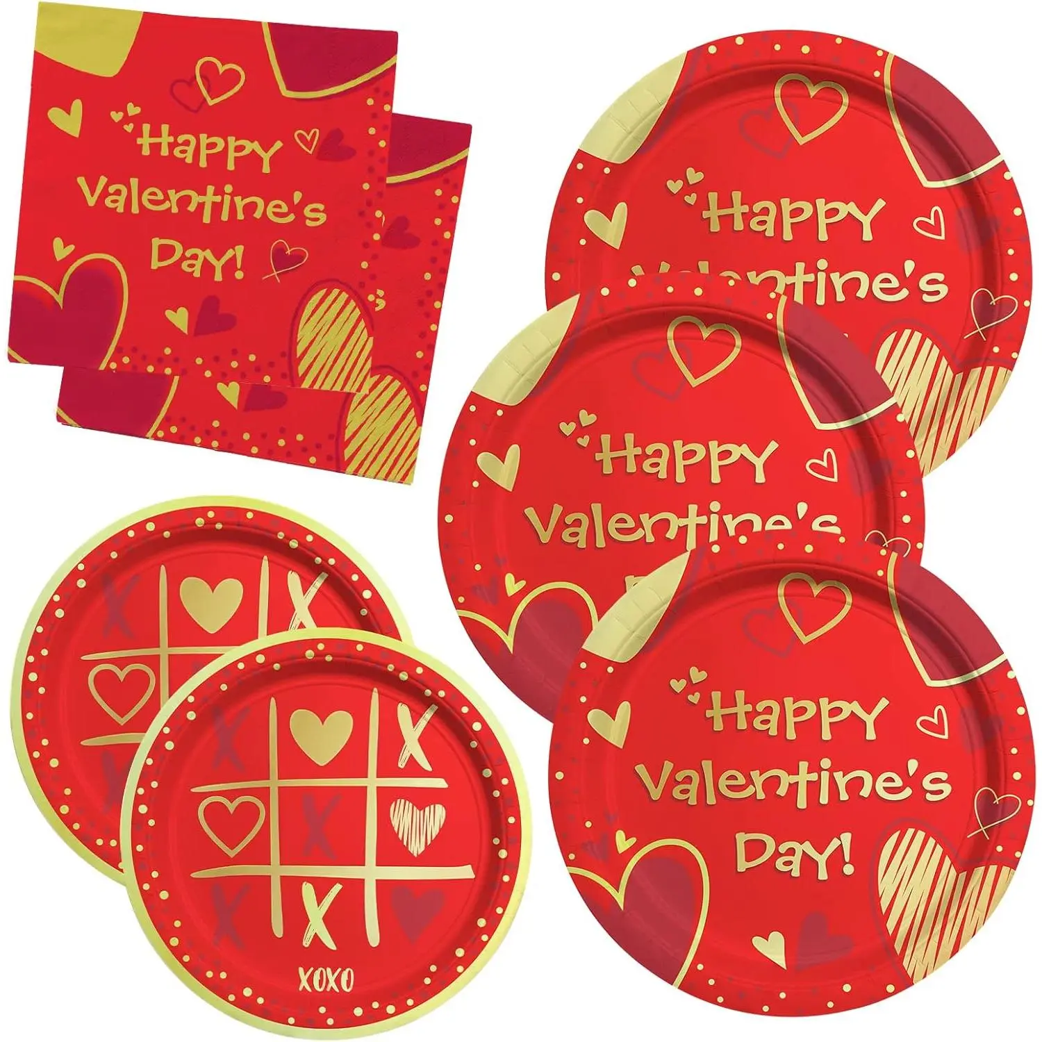 Thick Decor Red Heart Disposable Paper Plates & Napkins - Eco-Friendly, Food Safe, 2 Sizes, 50-Person Serving Capacity, Festive Party Supplies for Valentine's Day, Anniversary