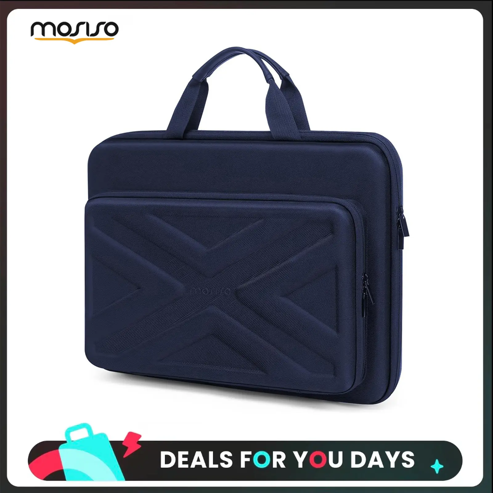 MOSISO Shockproof EVA Hard Shell 13.3 Inch Laptop Briefcase for Professionals, Velvet Lining, PU Leather Handle, Adjustable Shoulder Strap, Zippered, 180° Flat Opening Design for Business Travel, Crash-Proof Laptop Bags