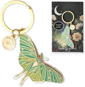 Happily Plants Glow-in-the-Dark Luna Moth Keychain Green Butterfly with Gold Finish & Moon Star Details Perfect Everyday Accessory for Nature Lovers