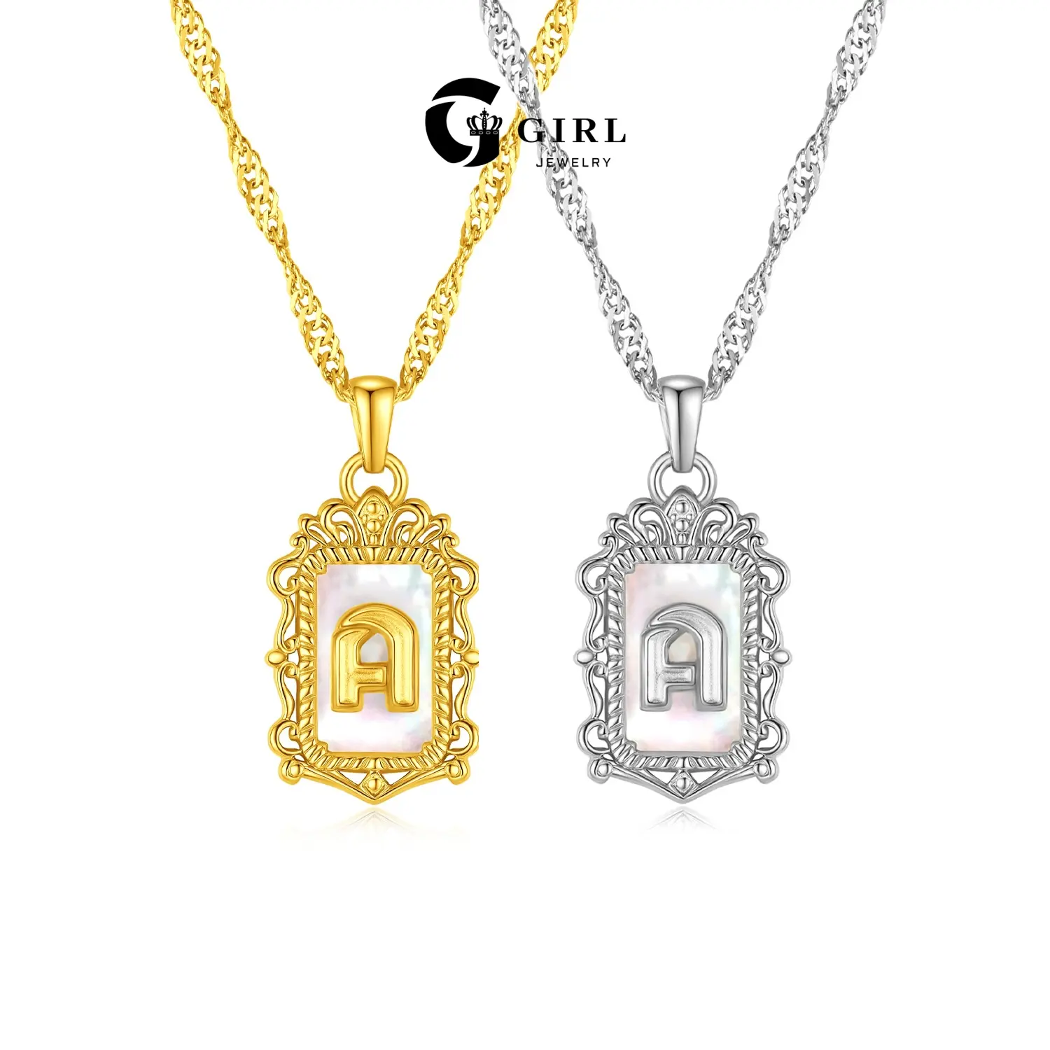 GGIRL Retro Baroque Style Hollowed-Out Carved 18K Gold Plated Alphabet A-Z Initial Square letter Pendant Necklace for Women&Men ,Versatile Trendy Jewelry Accessory, Ideal Personalized Gift for Girlfriend on Birthday/Party/Wedding/Daily/Valentine's Day
