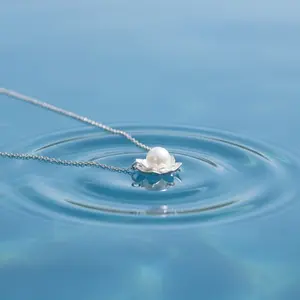 Lotus Pearl Pendant Necklace – Elegant Minimalist Flower Necklace for Women