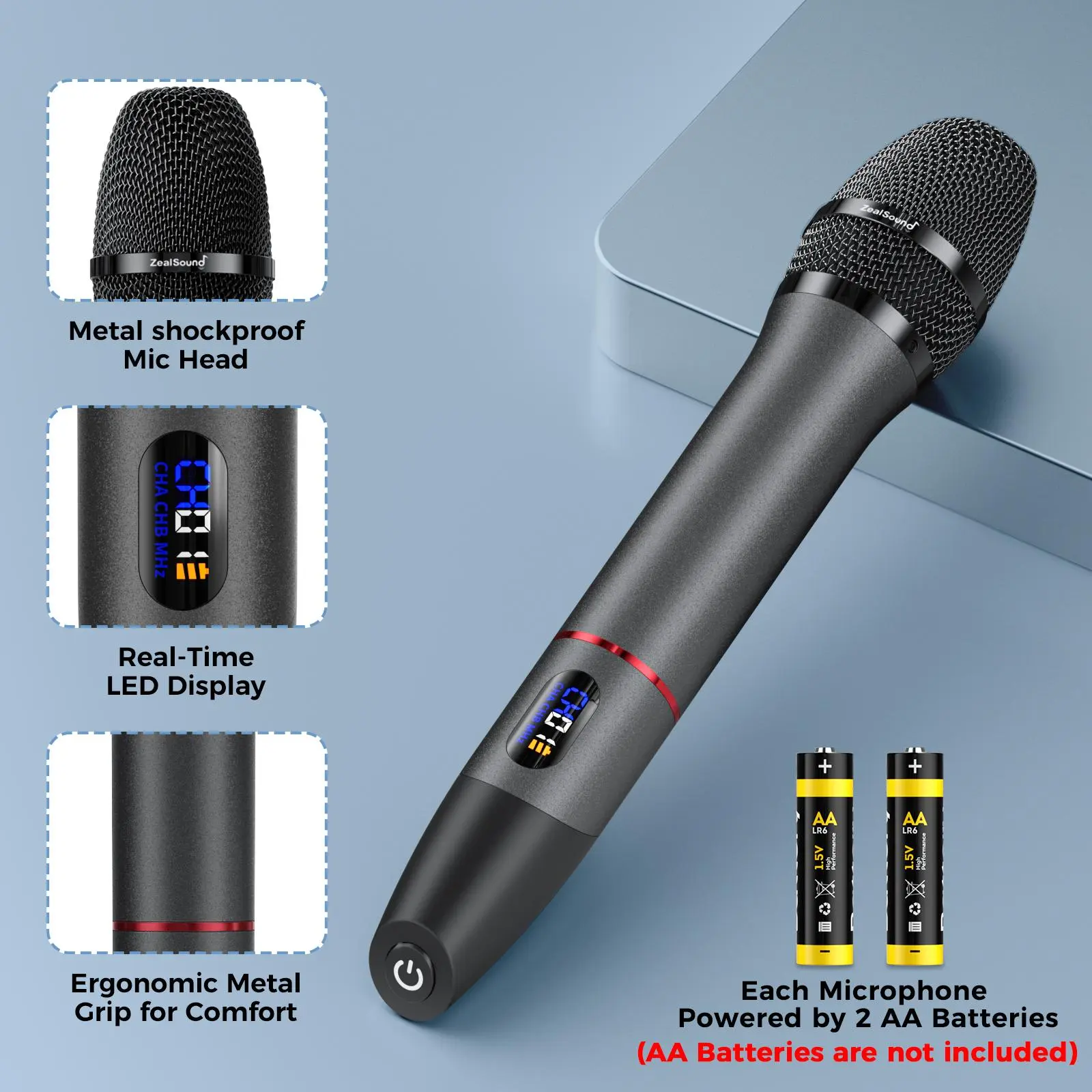 ZealSound Wireless Microphones System with Audios, Metal Dual Handheld Dynamic Karaoke Mics, 200ft Range, 6.35mm Receiver & 3.5mm Connector, for Wedding, Party, Live Performance