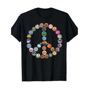 100% Cotton Summer T Shirts Peace Logo Buttons Vintage Hippie Vintage Clothing 60S 70S T Shirt 220 -1 A79 T-Shirt For Men and Women