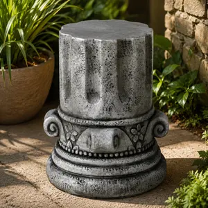Littleox Modern Cement Tree Stump Drum Side Table, Weatherproof Small Round End Accent Table, Multi-Functional Garden Stool Dual Use for Indoor Living Room & Outdoor Patio Backyard