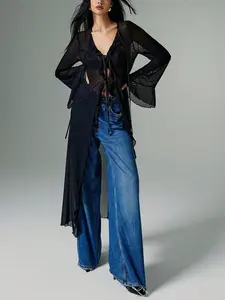 Women's Mesh Jacket Chiffon Breathable Ruffle Sweet Comfort Short Sleeve Elegant Festival Gift Friend Matching Casual Daily Wear