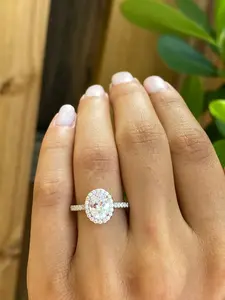 2 ctw Sterling Silver Oval Cut Halo Engagement Ring